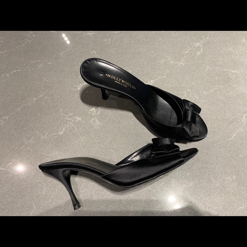 Hollywould Black Satin Heels - Sz 38.5 (US 8.5) - Picture 4 of 5